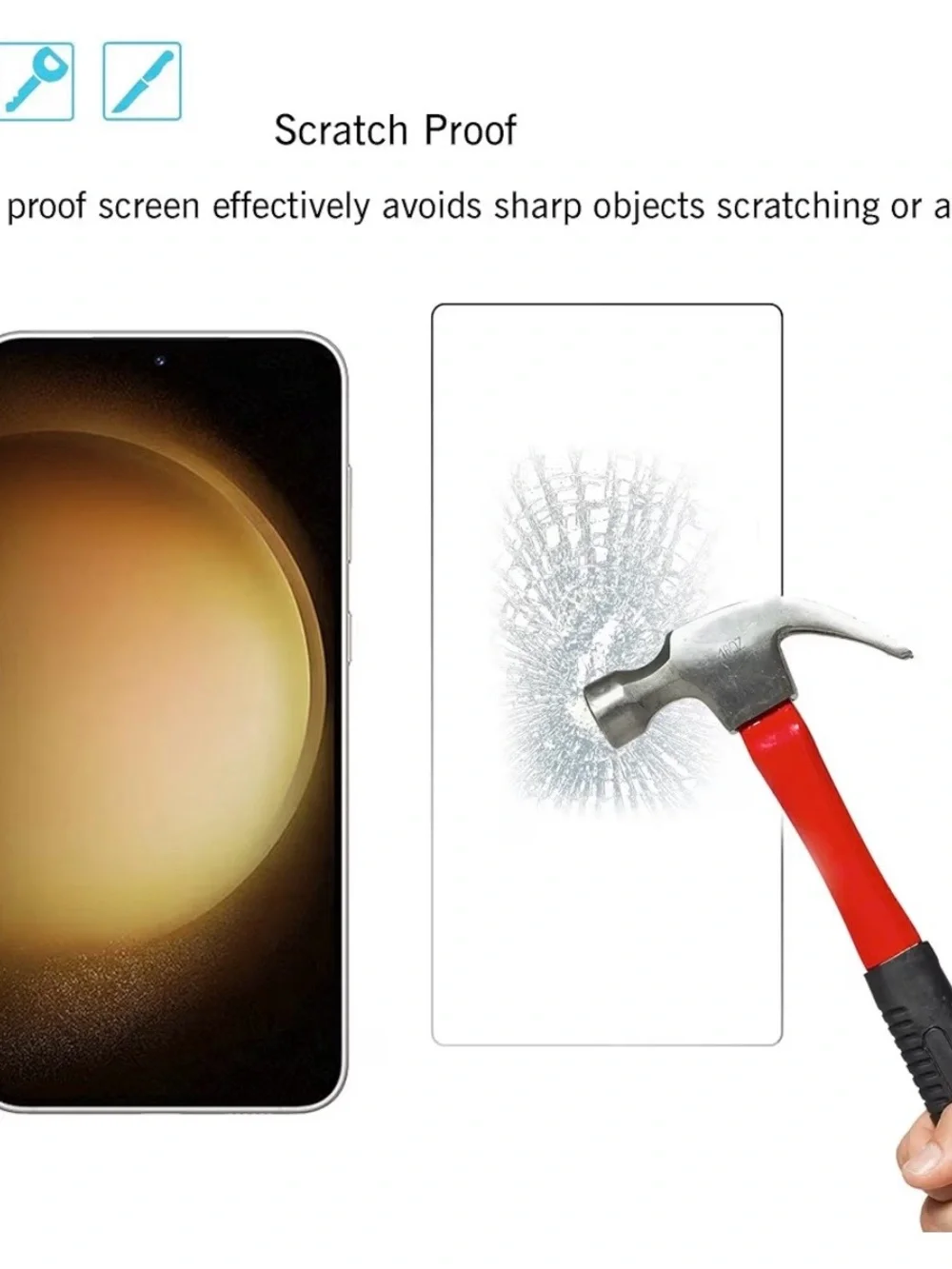 Clear Tempered Glass Screen Protector with Black Camera Lens Rings